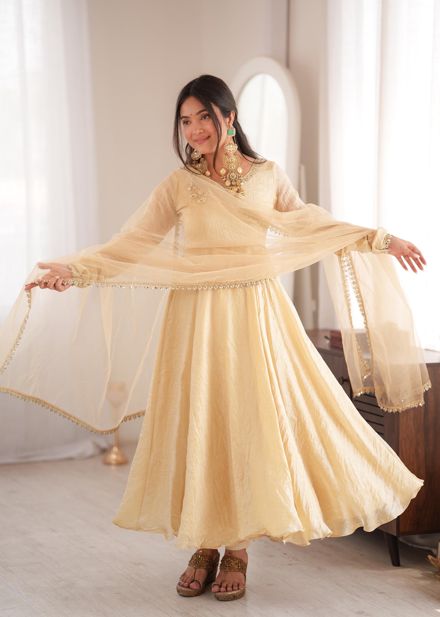 Elegant Crush Gown Set – Designer Festive Wear