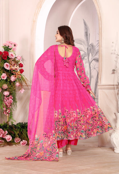 Pure Heavy Tebby Silk Floral Anarkali Pant Dupatta Set