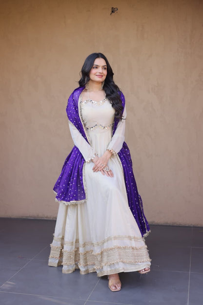 Mirror Work Gown Set – Cosmos Fabric with Designer Dupatta