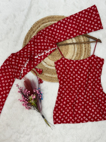 Boho Bandhej Co-Ord – Sleeveless Kurti with Jacket Top