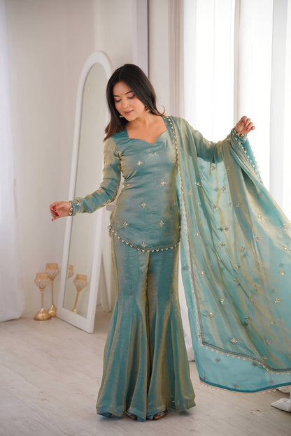 Classic Festive Set – Fendy Silk Sharara Designer Wear