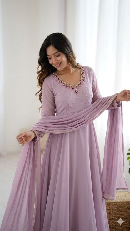 Royal Twirl Gown – Handwork Neck Designer Set