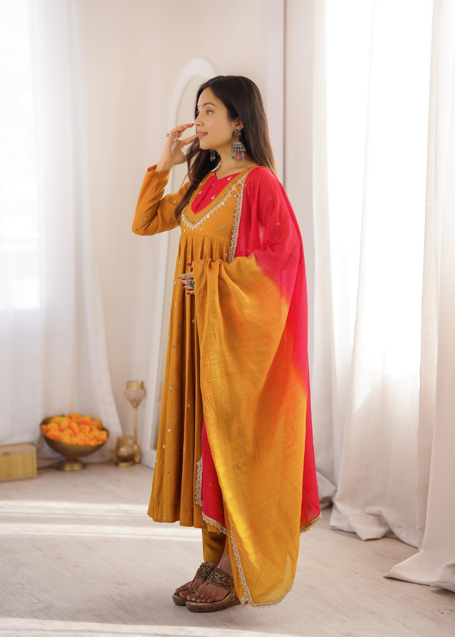 Shine & Twirl Anarkali Set – Mirror Work Designer Look