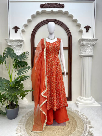 Elegant Gown Plazzo Set – Faux Georgette Festive Wear