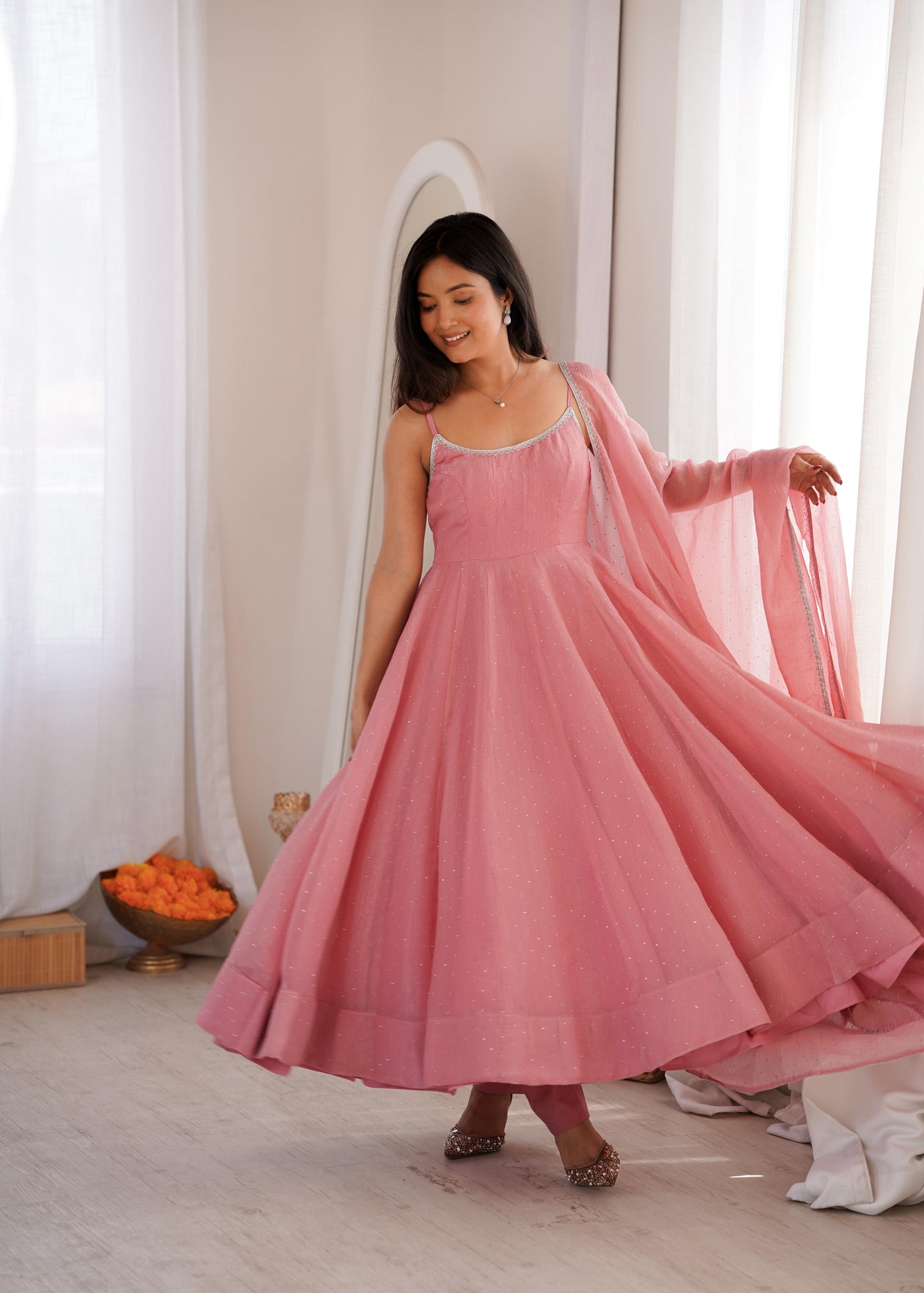 Siroski Shine Anarkali – Crunchy Silk Designer Set