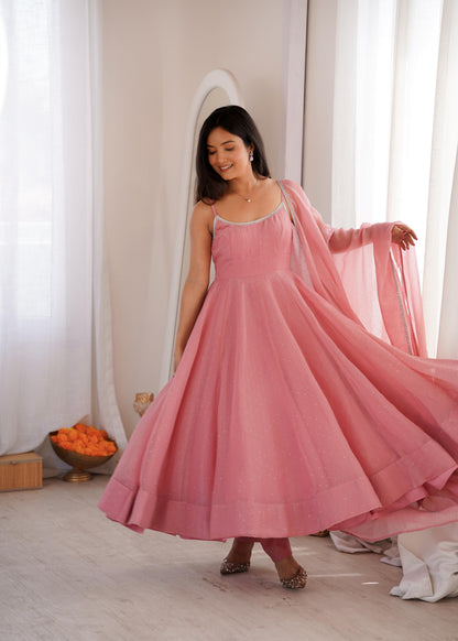 Siroski Shine Anarkali – Crunchy Silk Designer Set