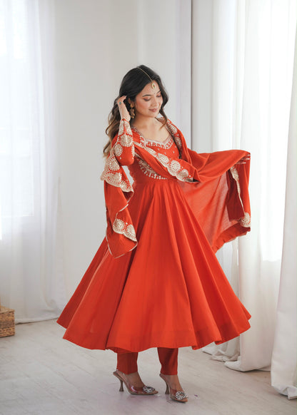 Regal Roman Silk Anarkali – Embroidered Elegance Set