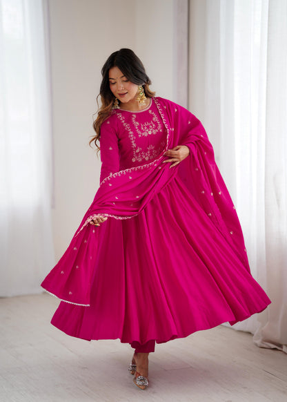 Premium Roman Chanderi Silk Anarkali Set