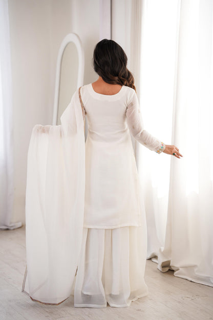 Pure Soft Crunchy Silk Sharara Set with Multicolor Embroidery