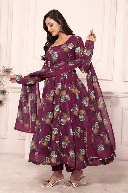 Floral Faux Georgette Anarkali Set