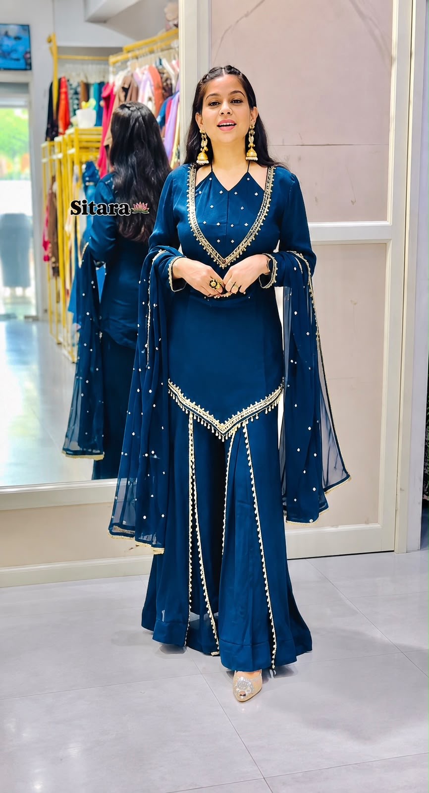 Mirror Moti Palazzo Set – Roman Glass Designer Wear