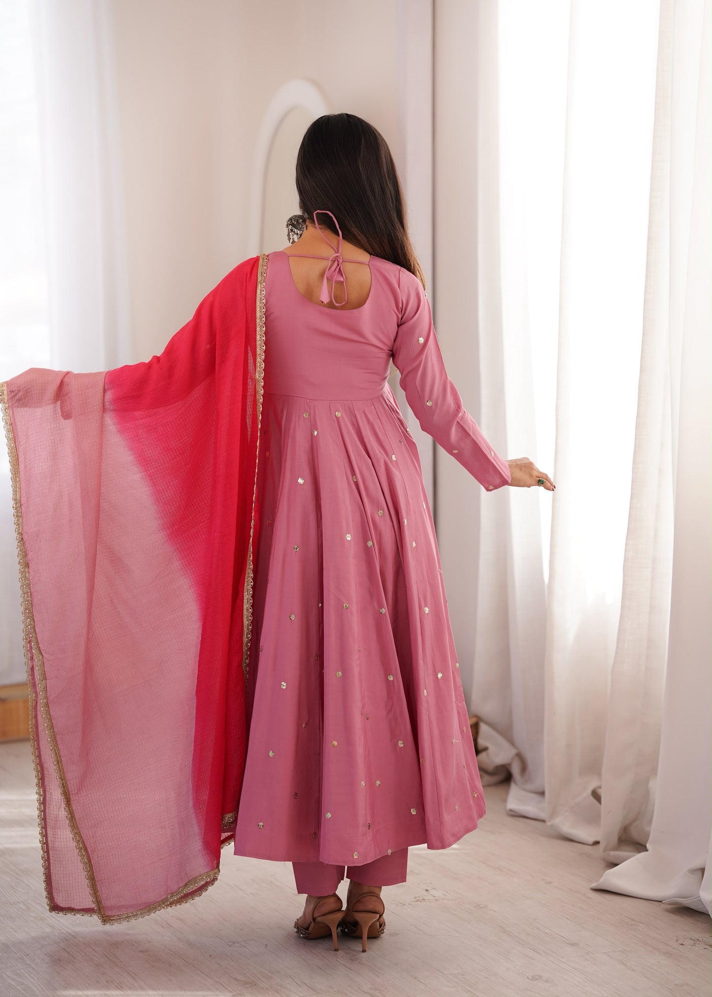 Shine & Twirl Anarkali Set – Mirror Work Designer Look