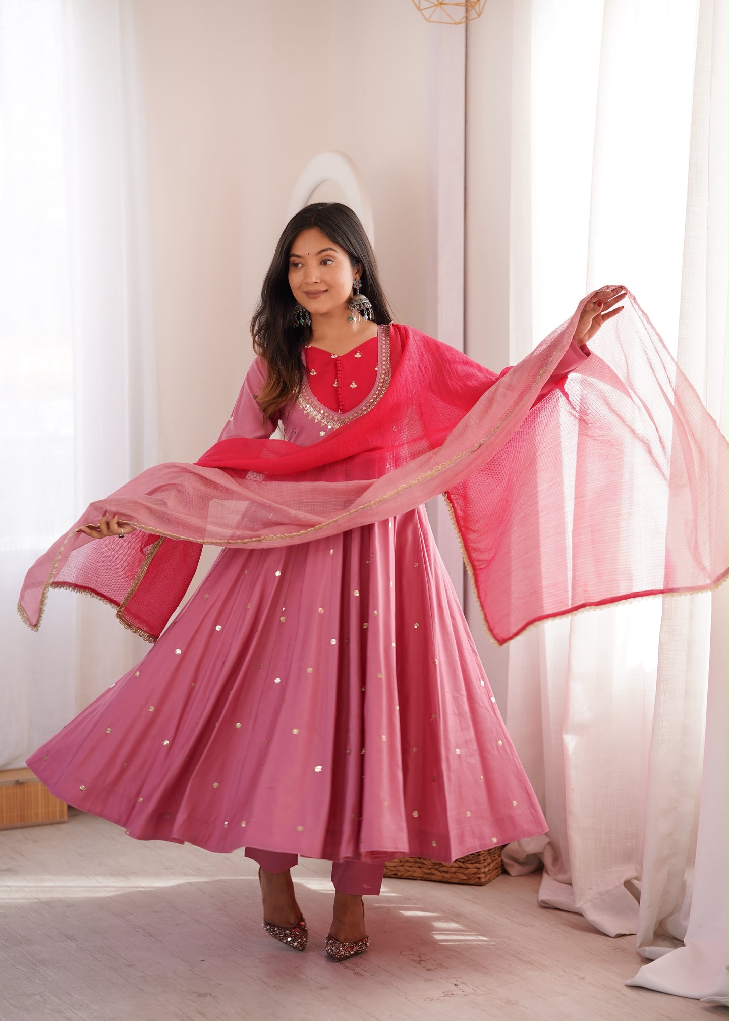Shine & Twirl Anarkali Set – Mirror Work Designer Look