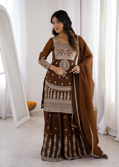 Premium Crunchy Silk Sharara Set with Embroidery Work