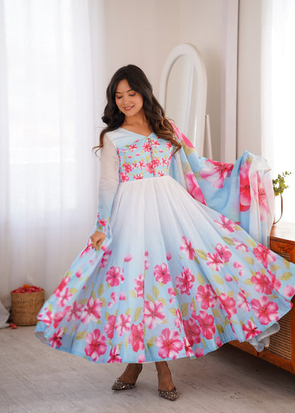 Floral Organza Anarkali Set – 4 Meter Flair Designer Wear