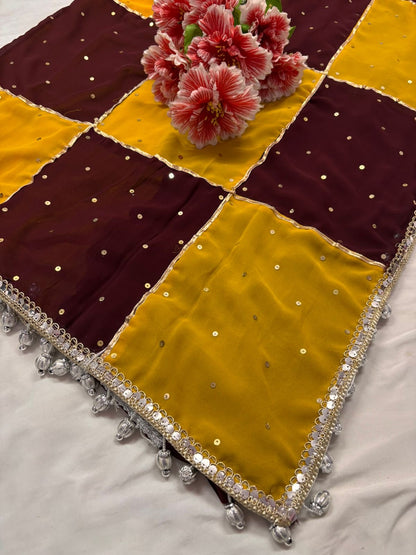 Maroon-Yellow Color Dual Combination Saree