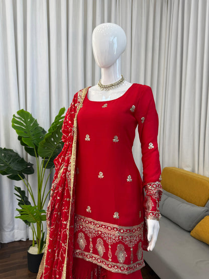 Noor Elegance 3-Piece Chinon Silk Sharara Set