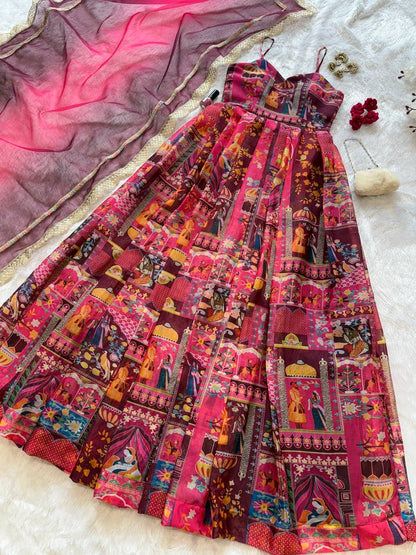 Gulnaar Digital Print Flared Anarkali Set
