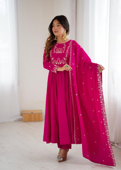 Premium Roman Chanderi Silk Anarkali Set