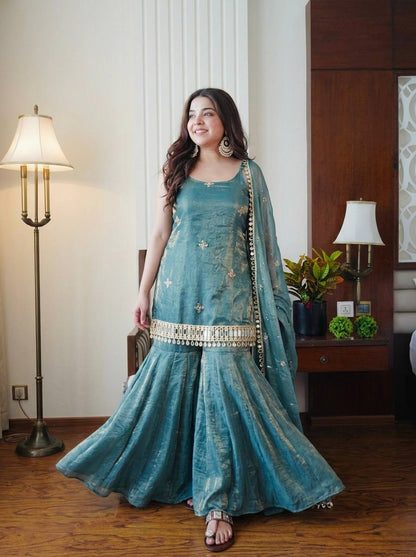 Premium Fendy Silk 3-Piece Suit Set with Mirror Work