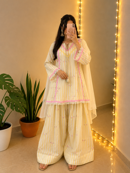 Elegant Cotton Farshi Set – Cambric Embroidered Designer Wear