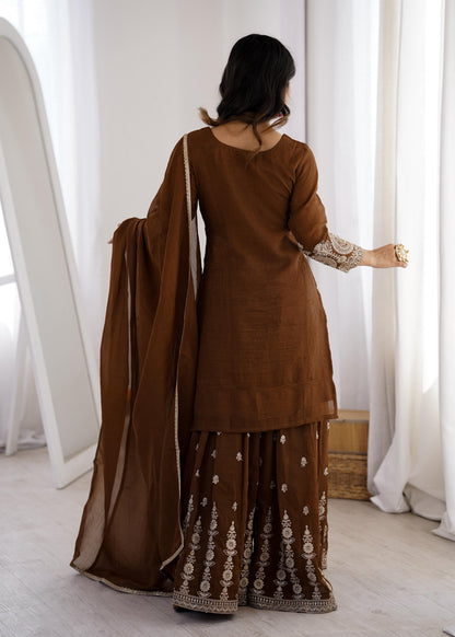 Premium Crunchy Silk Sharara Set with Embroidery Work