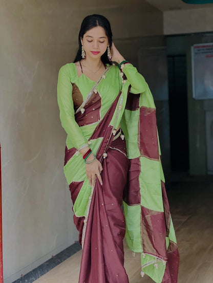 Dual-Tone Premium Georgette Saree — Green & Maroon