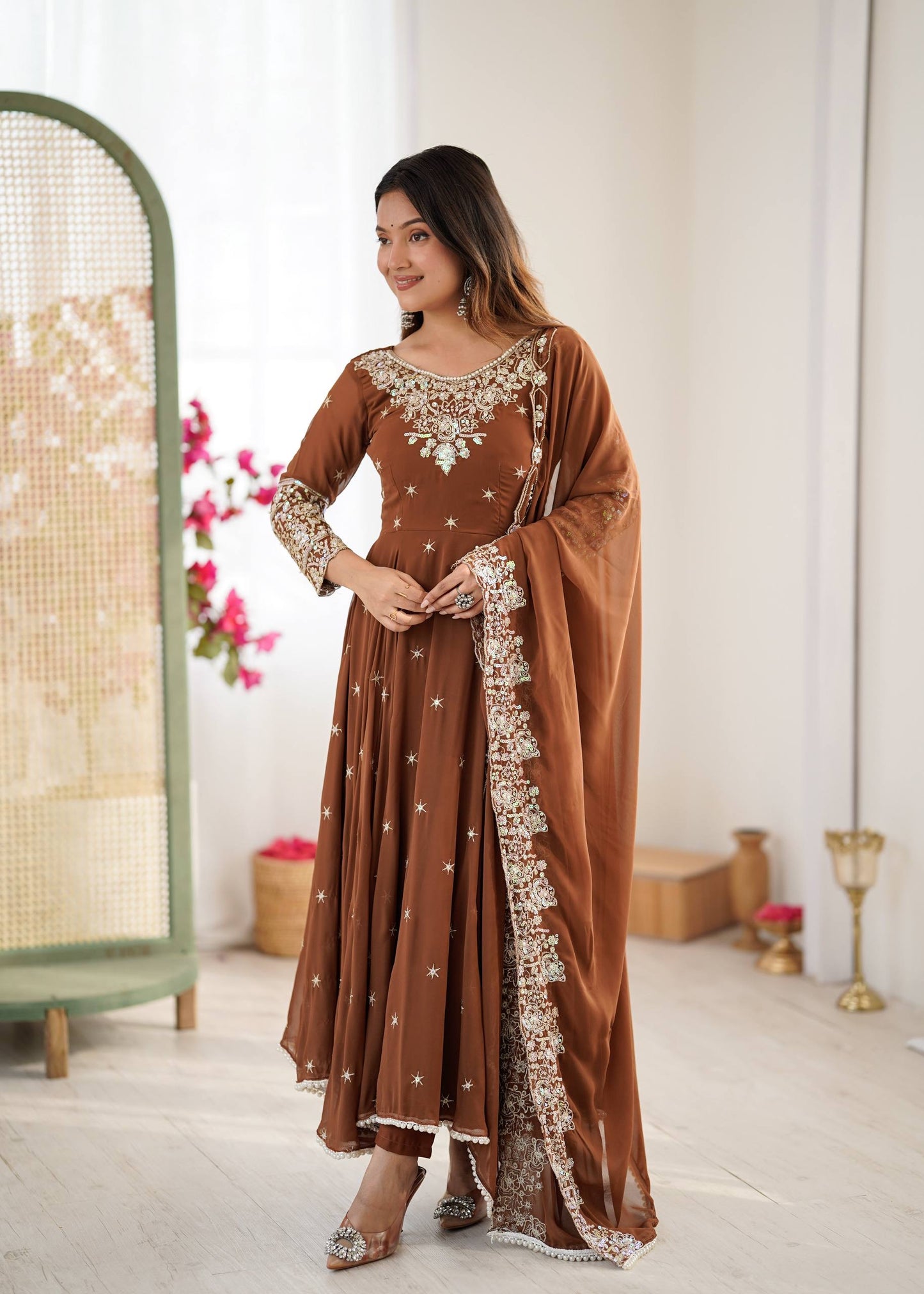 Elegant Embroidered Rainbow Sequence Designer Anarkali 3-Piece Set