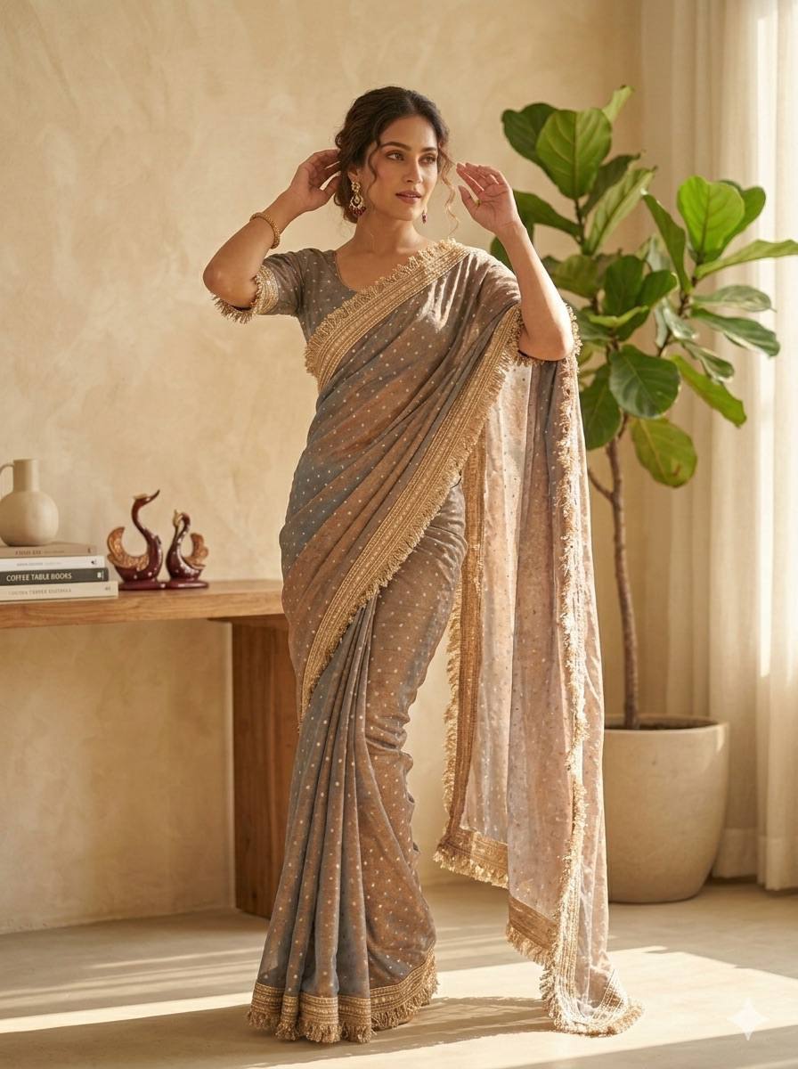 Moss Silk Saree with Jacquard Butti