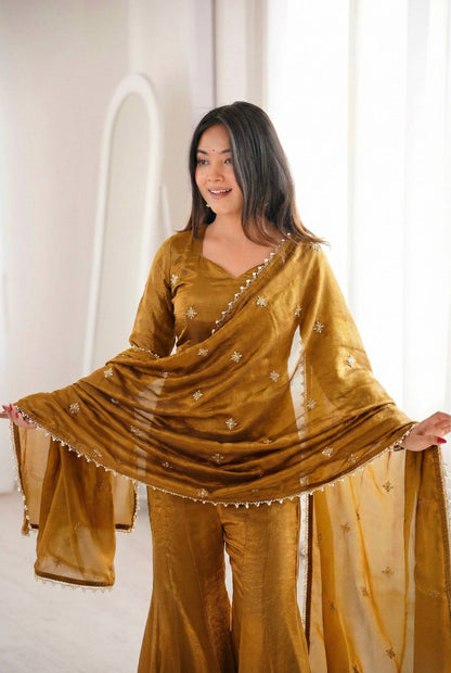 Classic Festive Set – Fendy Silk Sharara Designer Wear