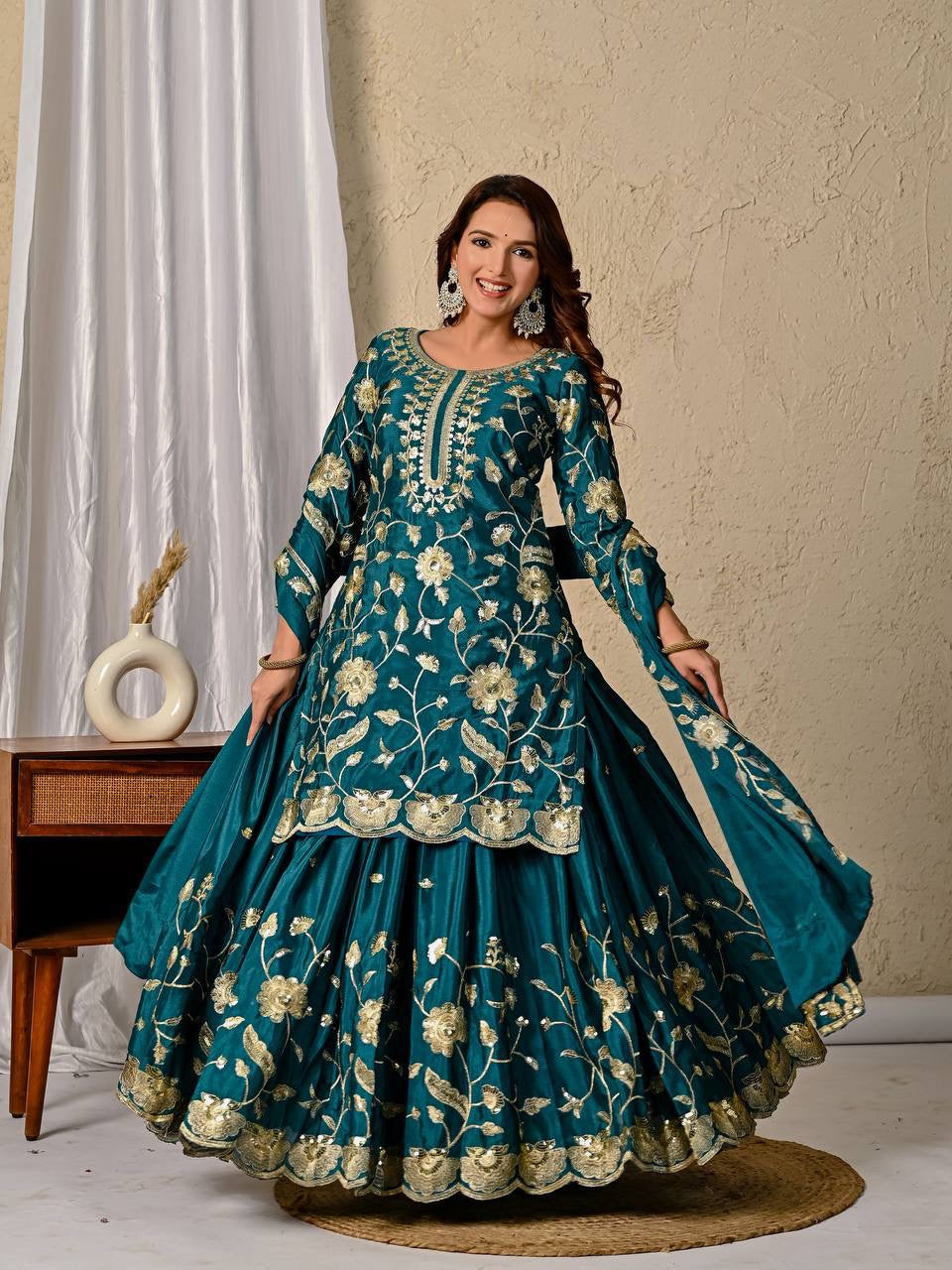 Designer Party Wear Top Lehenga Dupatta Set