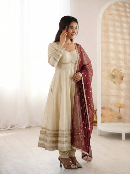 Elegant Heavy Lace Work Designer Anarkali Set