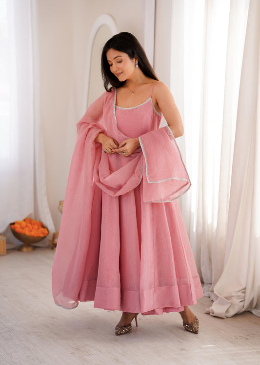 Siroski Shine Anarkali – Crunchy Silk Designer Set