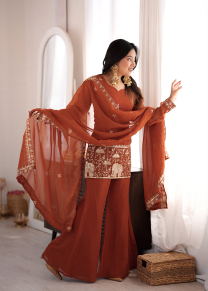Crunchy Silk Bell Bottom Set – Embroidered Elegance