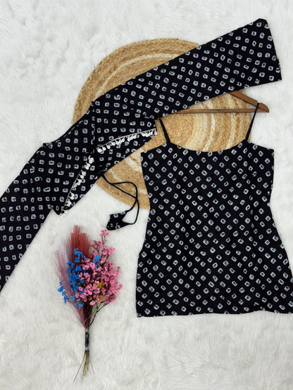 Boho Bandhej Co-Ord – Sleeveless Kurti with Jacket Top