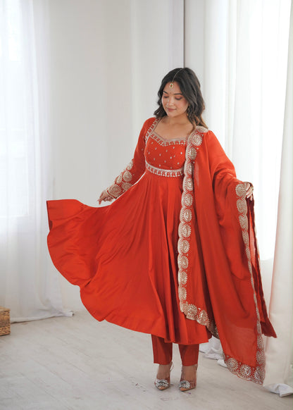 Regal Roman Silk Anarkali – Embroidered Elegance Set