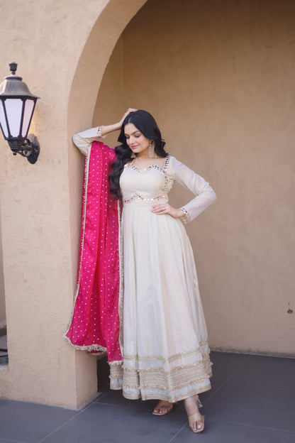 Mirror Work Gown Set – Cosmos Fabric with Designer Dupatta