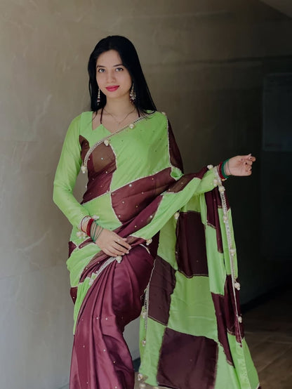 Dual-Tone Premium Georgette Saree — Green & Maroon
