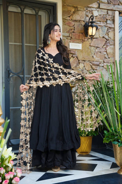 Premium Real Mirror Dupatta Anarkali Set