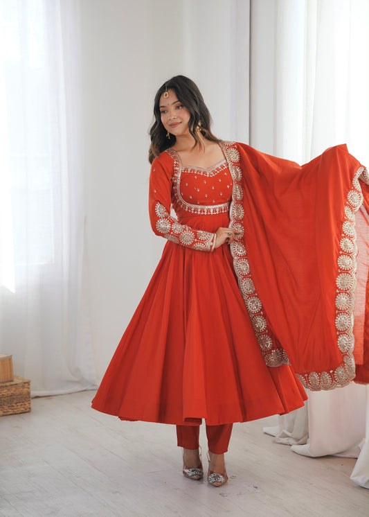 Regal Roman Silk Anarkali – Embroidered Elegance Set