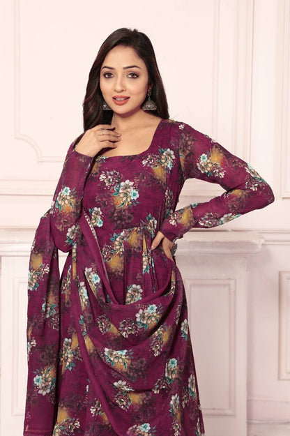 Floral Faux Georgette Anarkali Set