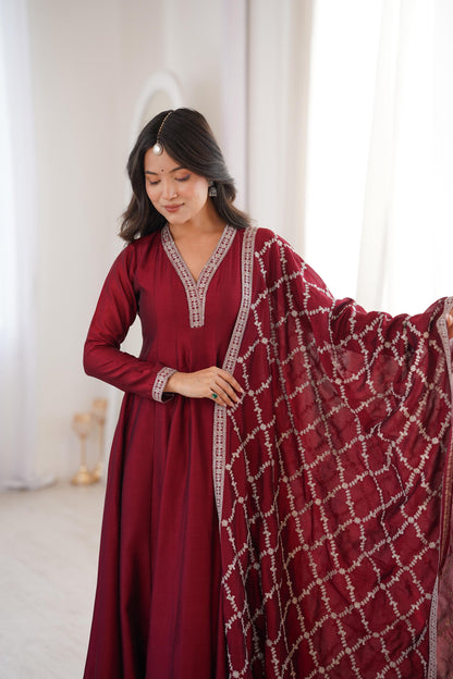 Premium Blooming Vichitra Silk Anarkali Gown Set with Dupatta