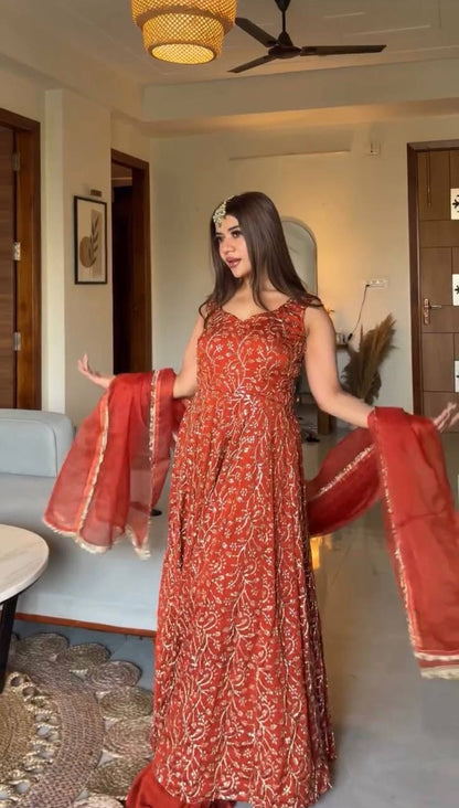Elegant Gown Plazzo Set – Faux Georgette Festive Wear
