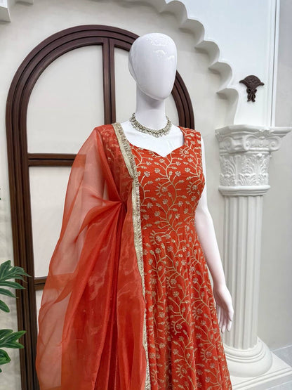 Elegant Gown Plazzo Set – Faux Georgette Festive Wear