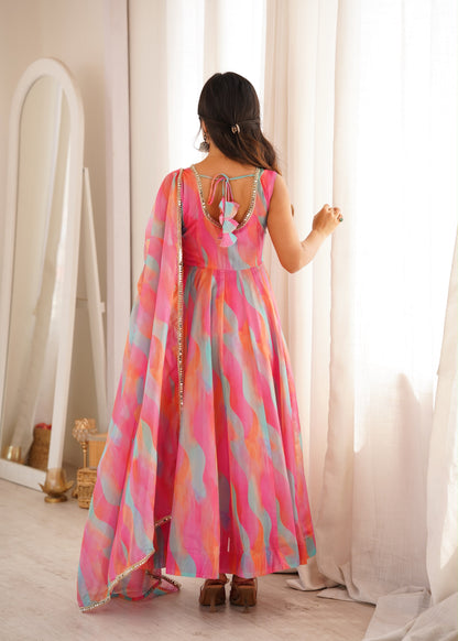 Golden Grace Gown Set – Mirror Lace Ethnic Wear