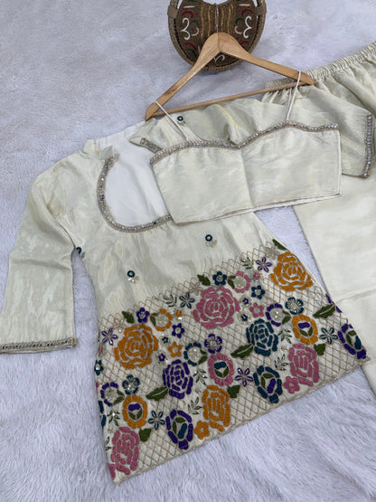 Ivory Shimmer Co-Ord Set – Mirror Embroidered Elegance