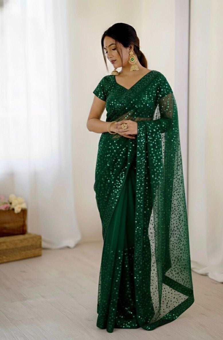 Glitter Net Sequins & Dori Work Saree