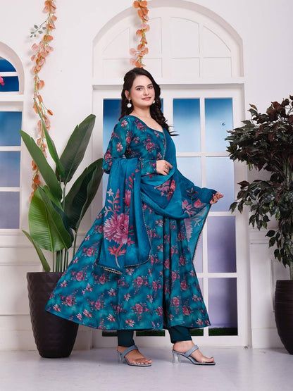 Floral Faux Georgette Anarkali Set