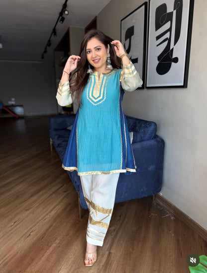 Celebrity Inspired Chinon Co-Ord Set with Fancy Gota Patti Work