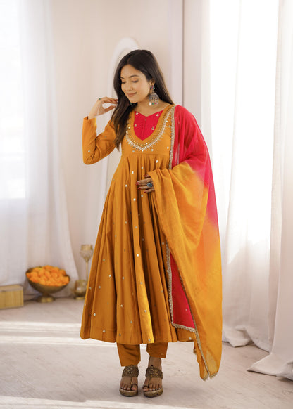 Shine & Twirl Anarkali Set – Mirror Work Designer Look
